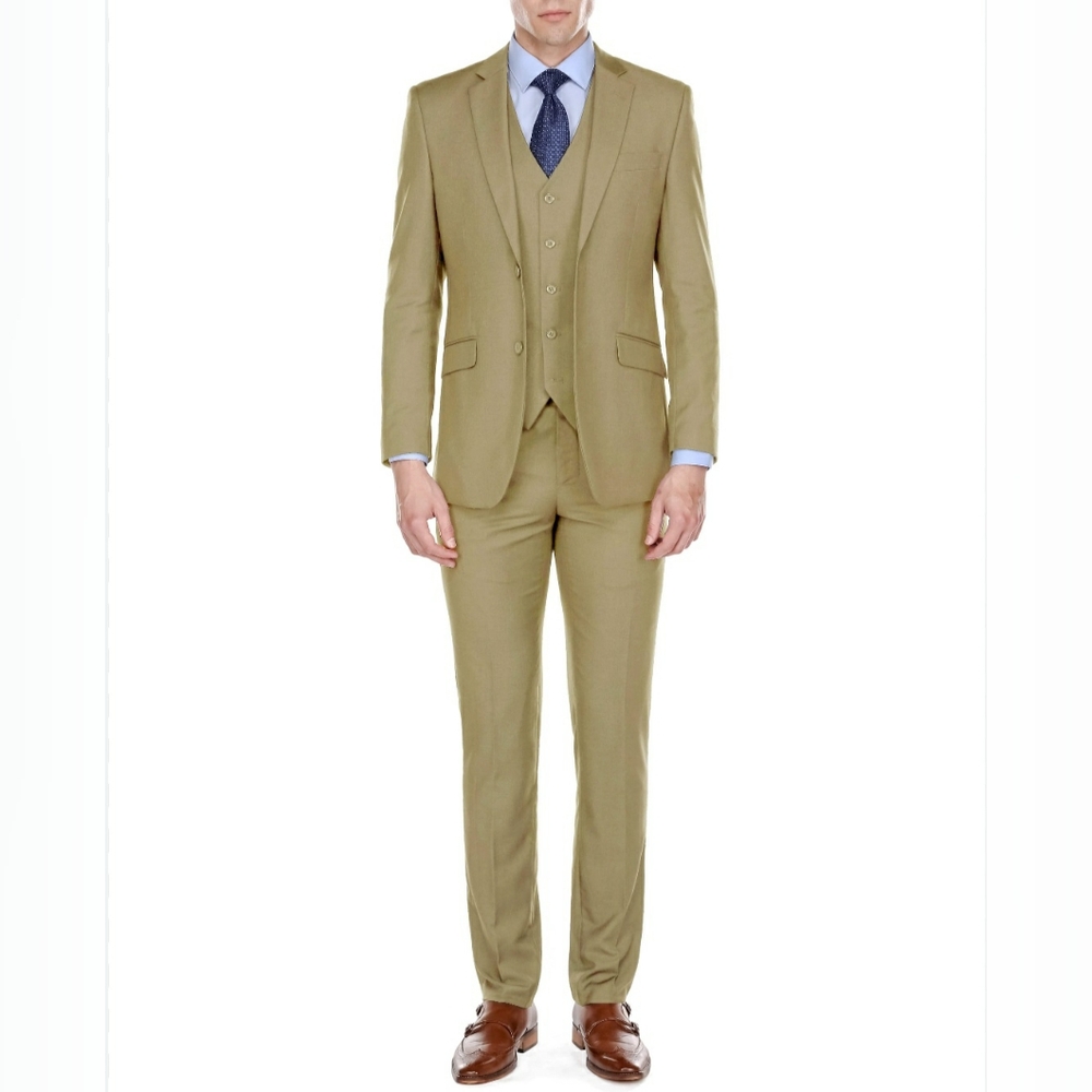 NEW Braveman Tan 3 Piece Suit Set Slim Fit Mens Size 38L/32W